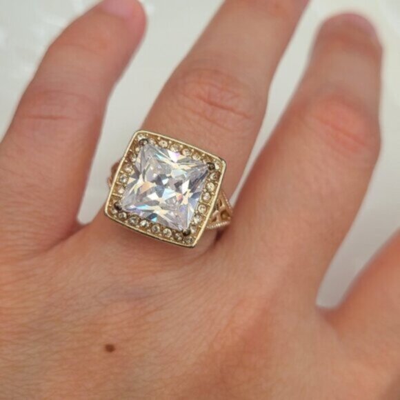 Vintage Square Princess Cut CZ Crystal Sterling Silver Cocktail Statement Ring 6 - Picture 3 of 11